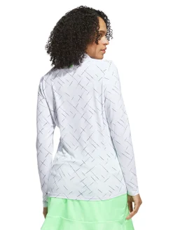 adidas Womens Ultimate365 Printed Quarter-Zip Mock Neck Top - White