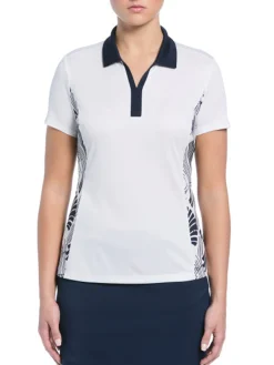 Ben Hogan Women's Leaf Print Blocked Polo - Bright White