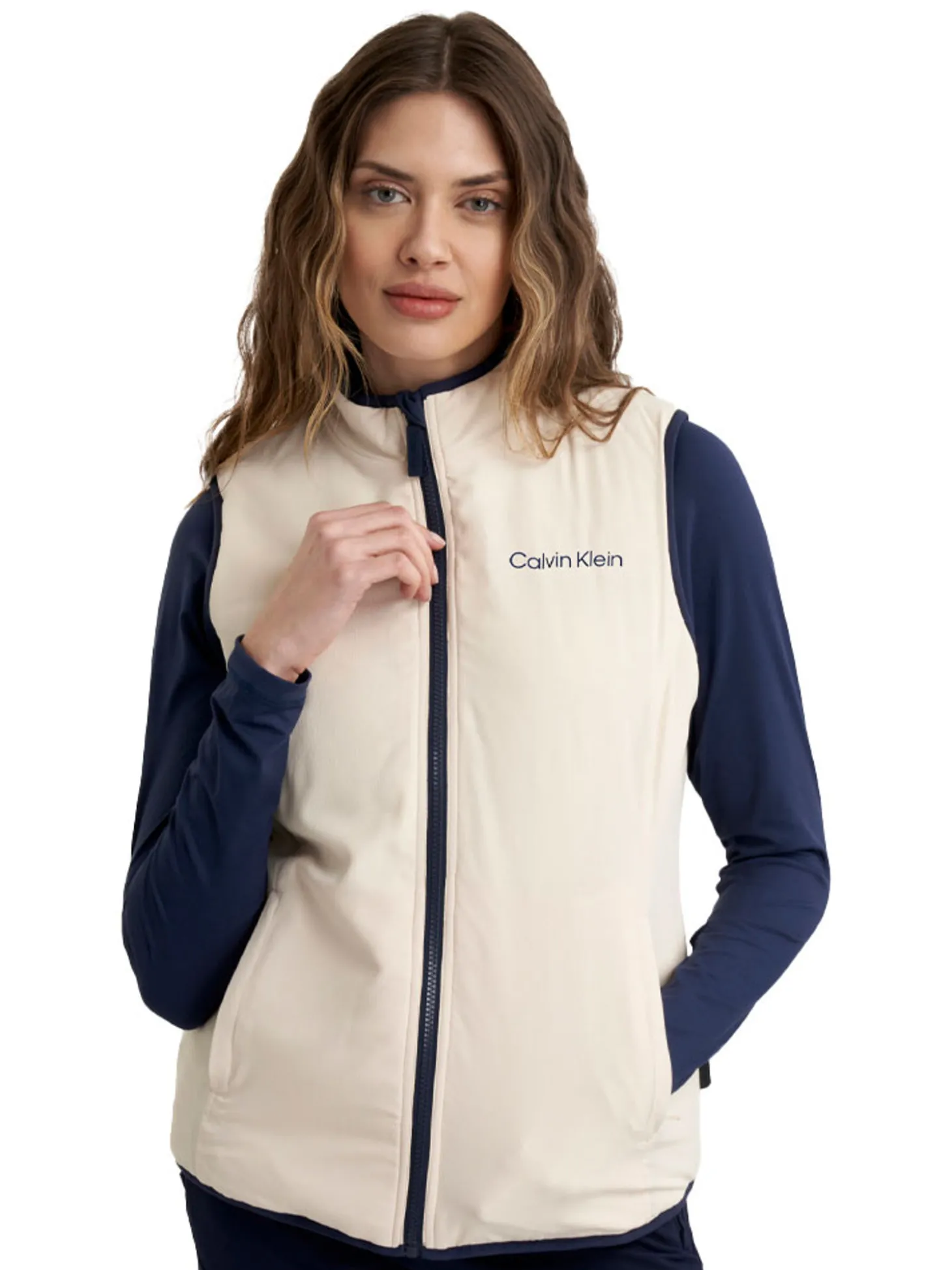 Calvin Klein Womens Faye Full Zip Gilet - Tapioca