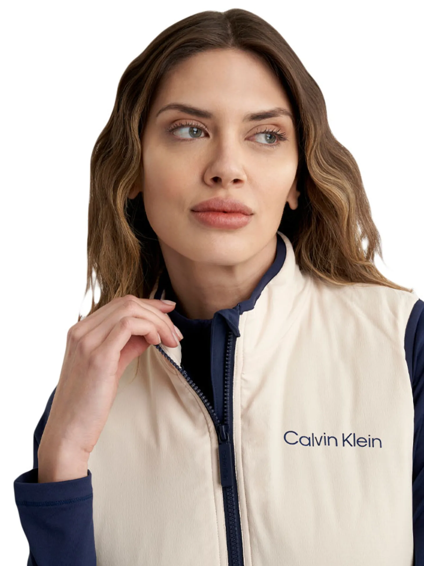 Calvin Klein Womens Faye Full Zip Gilet - Tapioca