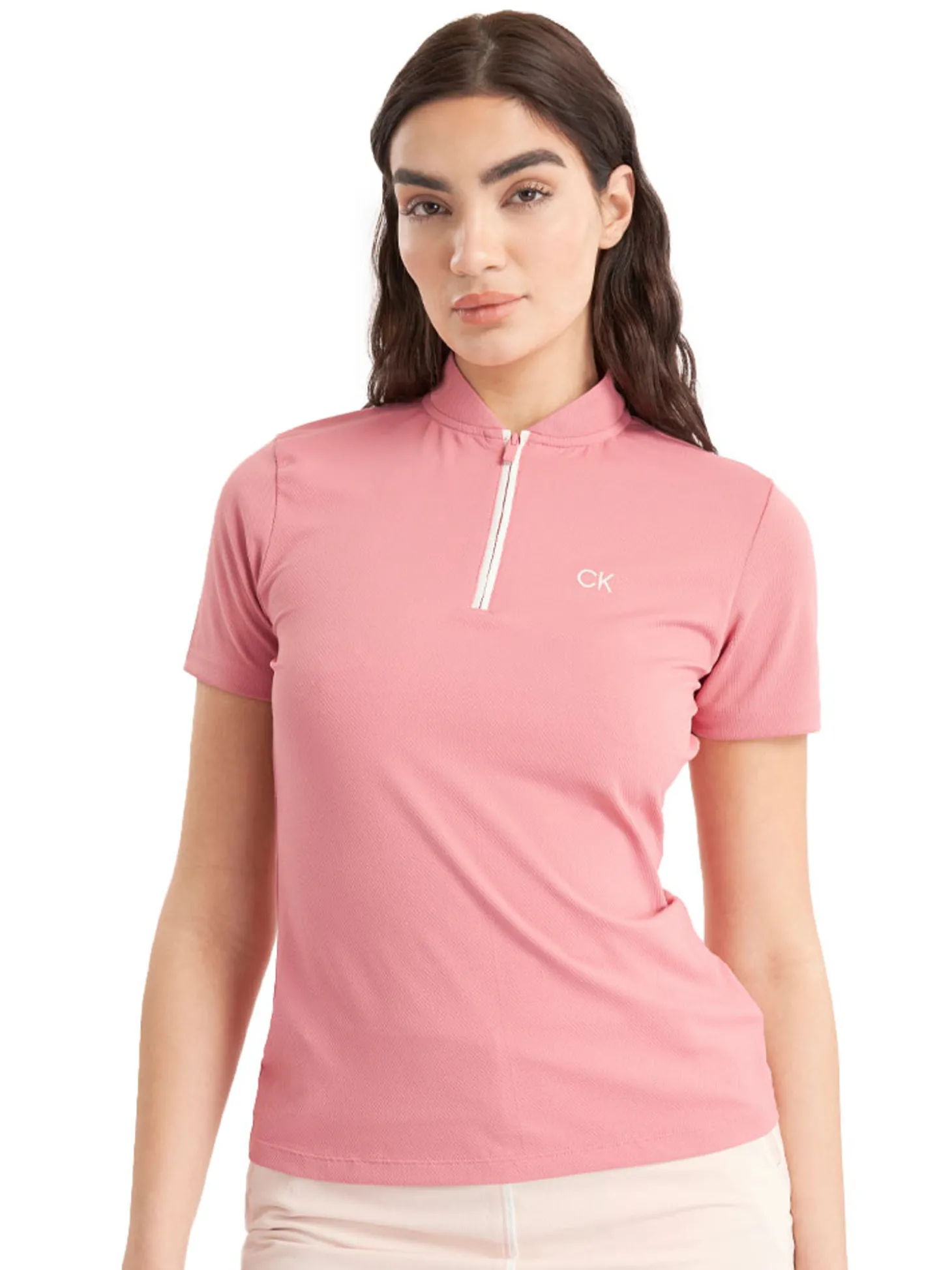 Calvin Klein Womens Tattler Mock Neck Top - Powder Pink