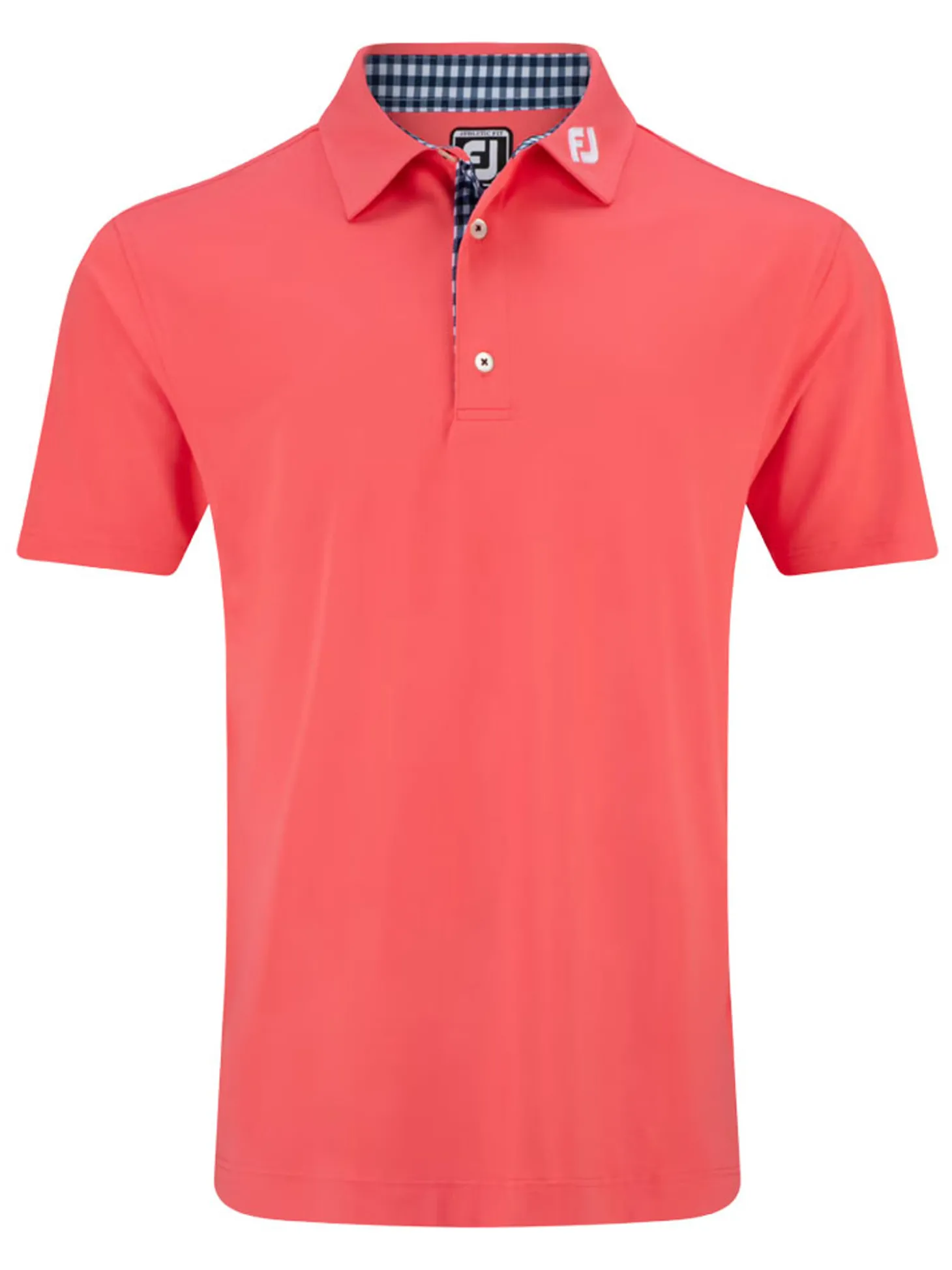 FootJoy Pique Solid Gingham Trim Golf Shirt (Athletic Fit) - Coral Red