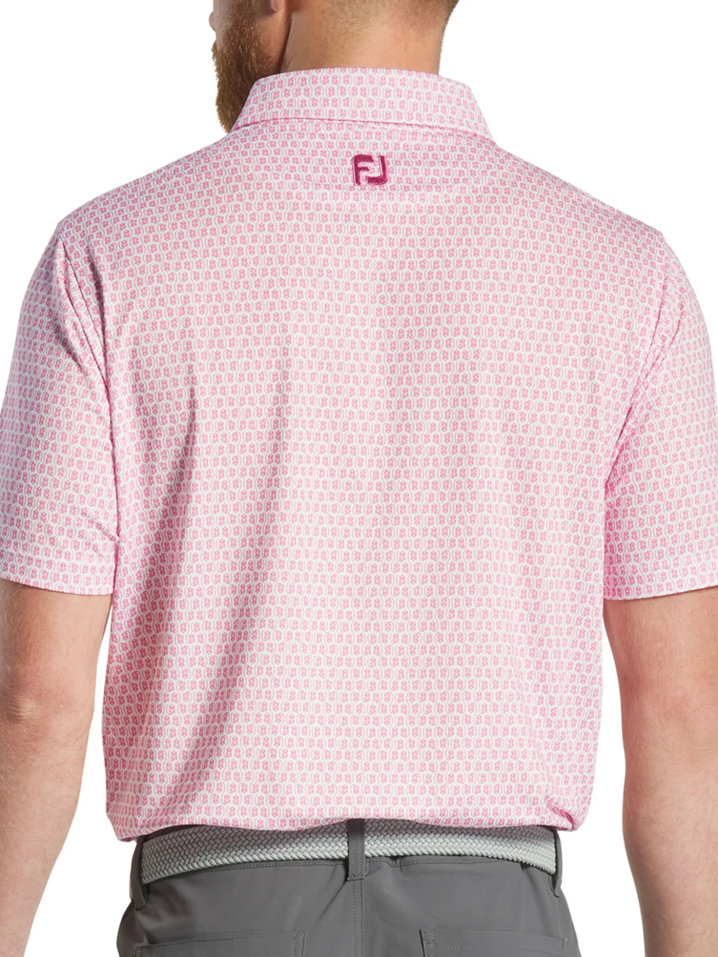 FootJoy Salamander Print Lisle Polo Shirt (Athletic Fit) - White/Pink