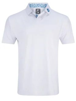 FootJoy Solid Stretch Pique With Floral Trim Polo Shirt (Athletic Fit) - White