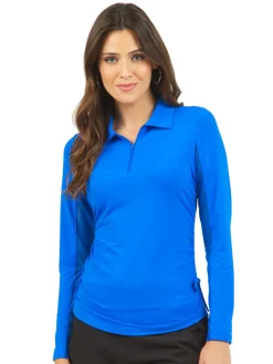 IBKUL Adjustable Long Sleeve Zip Polo - Blue