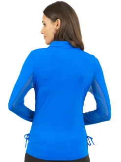 IBKUL Adjustable Long Sleeve Zip Polo - Blue