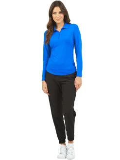IBKUL Adjustable Long Sleeve Zip Polo - Blue