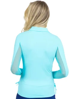 IBKUL Adjustable Long Sleeve Zip Polo - Seafoam