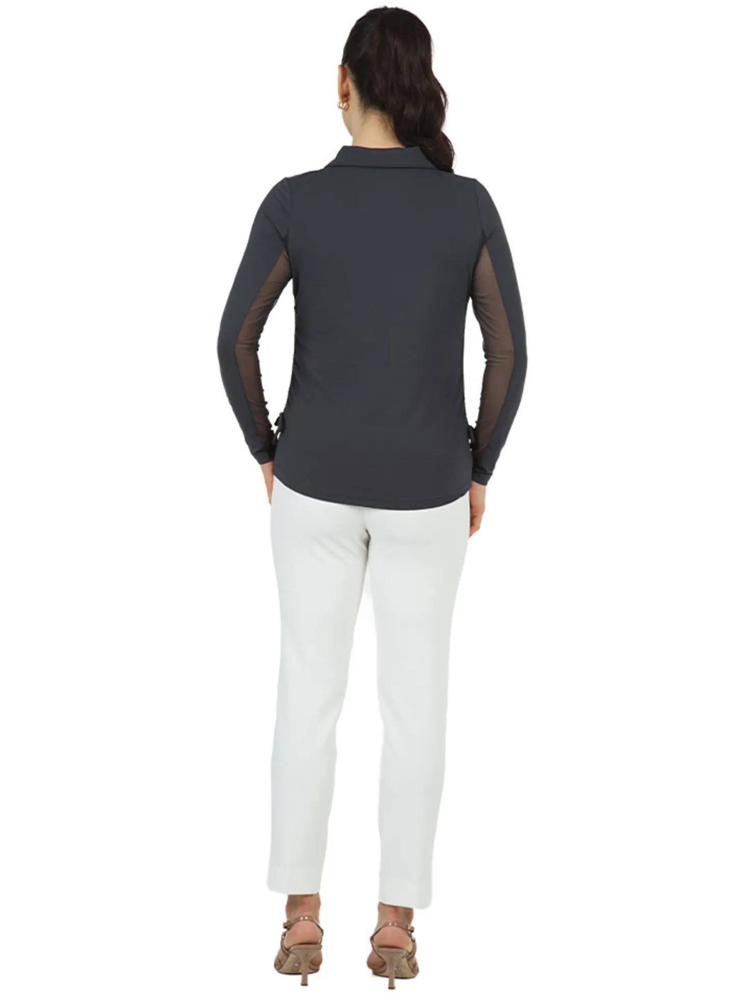 IBKUL Adjustable Long Sleeve Zip Polo - Charcoal