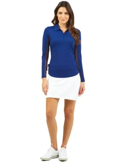 IBKUL Adjustable Long Sleeve Zip Polo - Navy