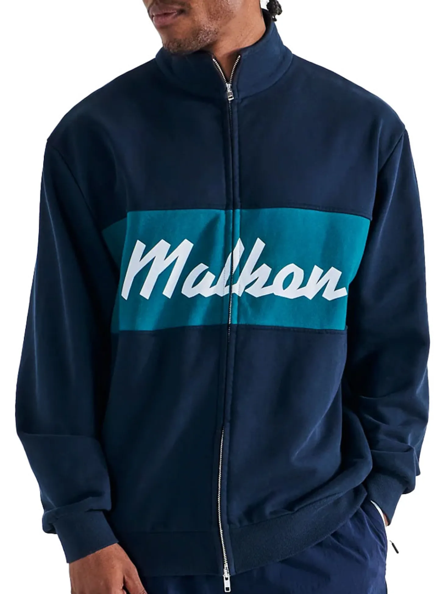 Malbon University Double Zip Jacket - Navy