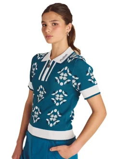 Malbon Womens Lucia Quarter Zip Polo - Ocean Multi