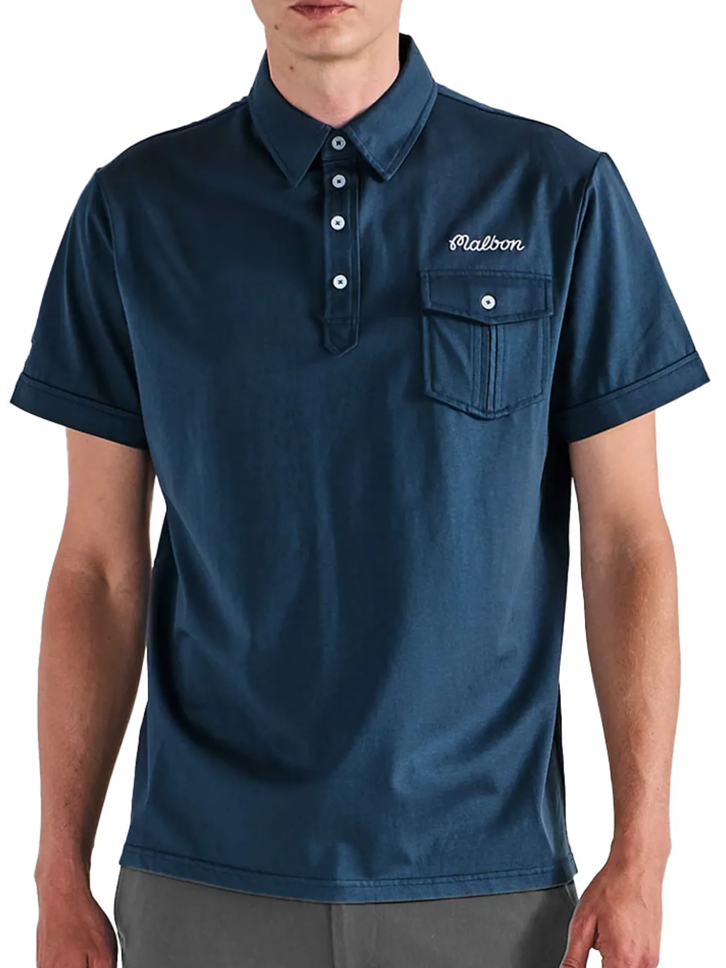 Malbon x Jesper Parnevik Single Pocket Mercerized Cotton Jersey Polo - Navy