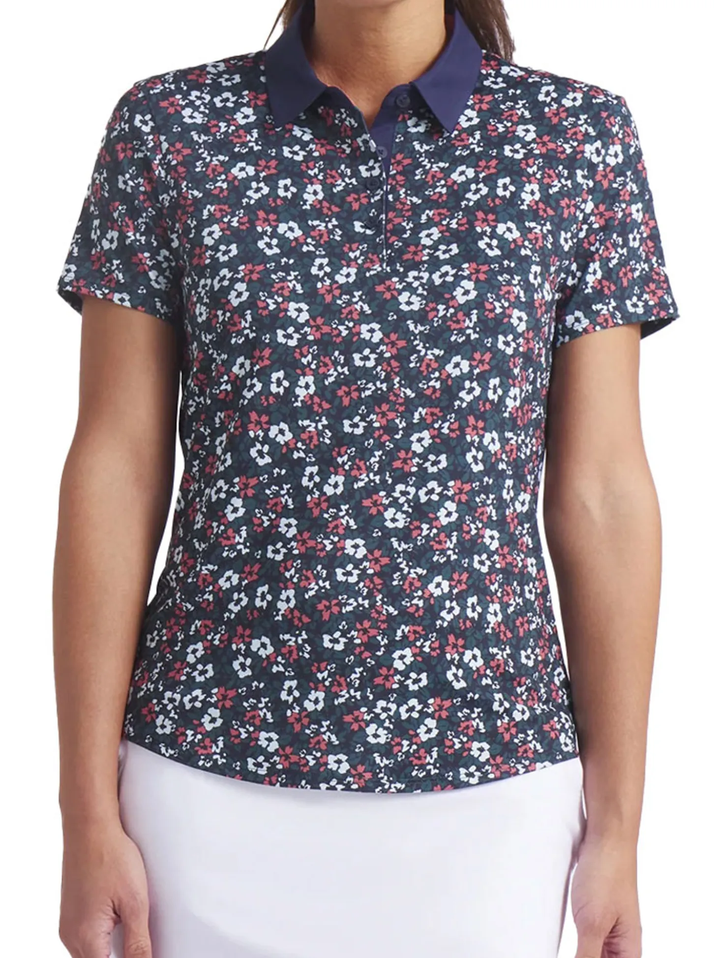 Puma Womens Floral Burst Golf Polo - Deep Navy