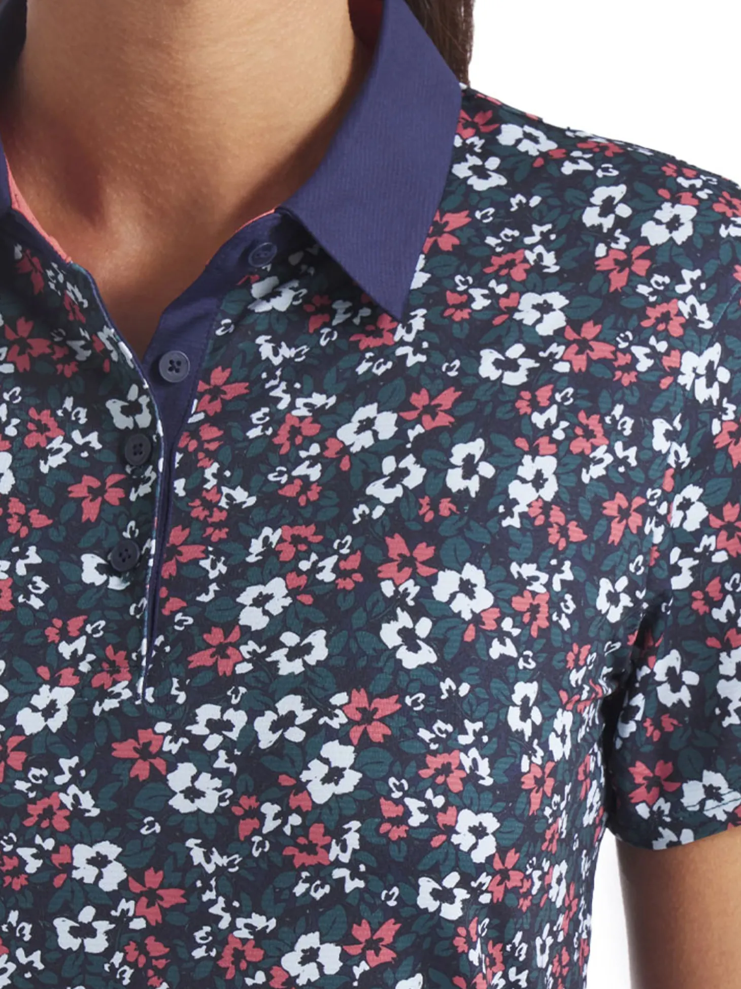 Puma Womens Floral Burst Golf Polo - Deep Navy